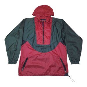 Jansport Mens Nylon Pullover Anorak Rain Jacket With Hood L Red & Green
